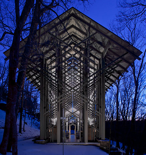 Thorncrown Chapel Front Winter Night